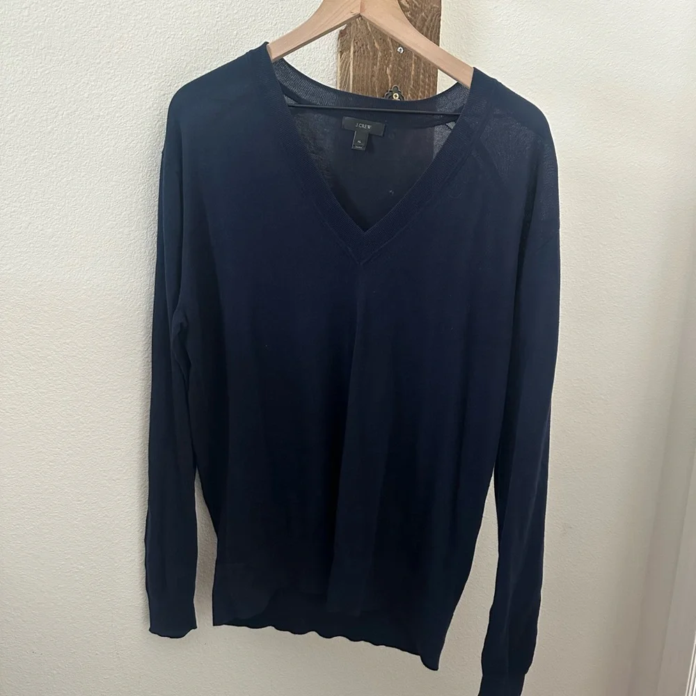 J. Crew Navy V-Neck Sweater cotton - Picture 2 of 4